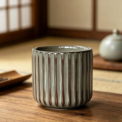 Japanese Ceramic Mug, Vintage Tea Cup 6oz Striped Cup No Handle Drinking Cup - Image 5