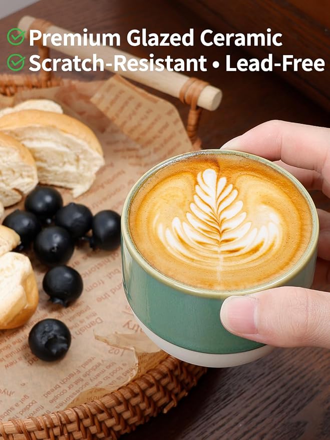 4oz Espresso Cups Set of 4, Cappuccino – Two-Tone Stackable Small Mugs - Image 3