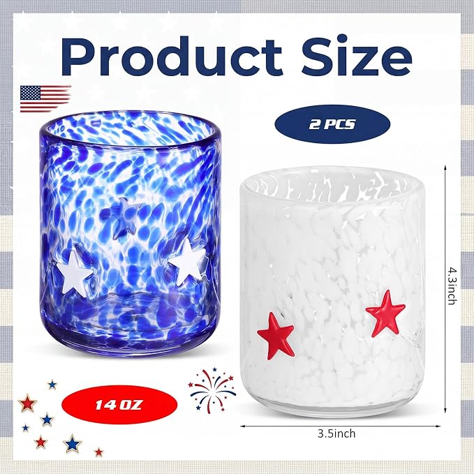 SiliFine 2 Pcs Patriotic Star Icon Juice Glasses - 14oz 250th Anniversary - Image 3