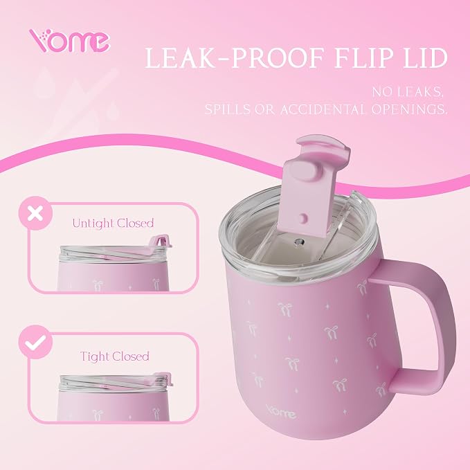 YOME 10oz Elegant Bow Pink Insulated Coffee Mug - Image 5