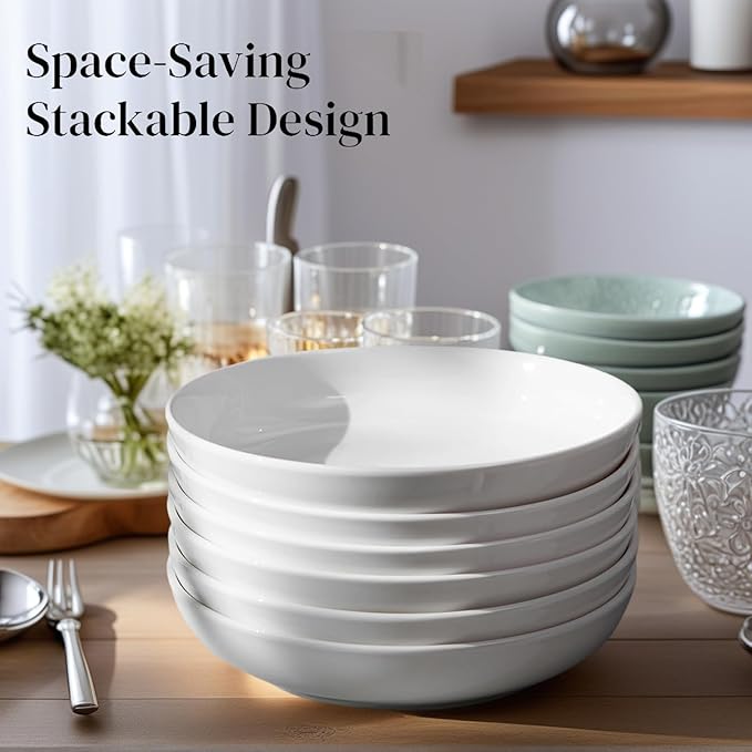 DeeCoo 7 Pack Porcelain Pasta Bowls Ceramic, Large Serving Bowl, Wide and - Image 5