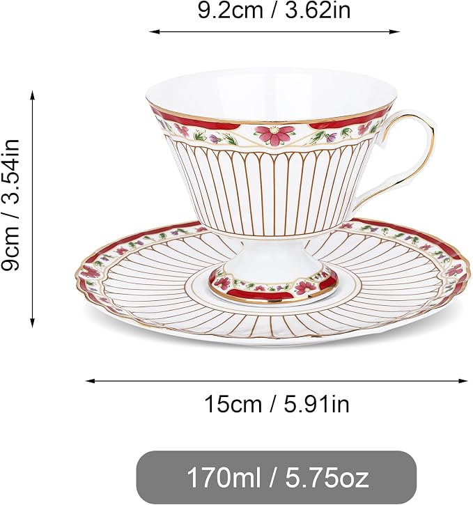 fanquare Nordic Style Tea Cup and Saucer, Classic Stripes Floral Teacup - Image 7