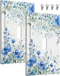 Decorative Light Switch Cover Blue Watercolor Flowers Retro Floral Leaves 1 Gang Wall Plate Cover Single Toggle Outlet Covers Switchplate Electrical Faceplate for Bathroom Bedroom Decor（2 Pack）