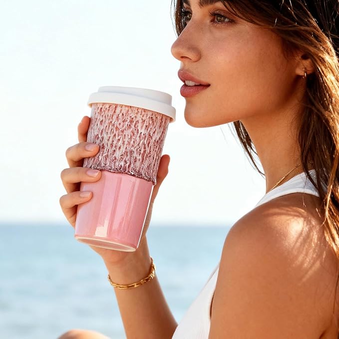 Ceramic Travel Mug with Lid – Cute Aesthetic Coffee Cup - Image 5