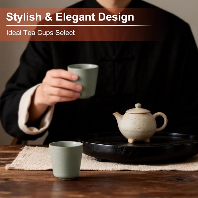 6.7 Ounce Janpanese Tea Cup Set of 4, Matte Grey | Ceramic Matcha Cup - Image 7