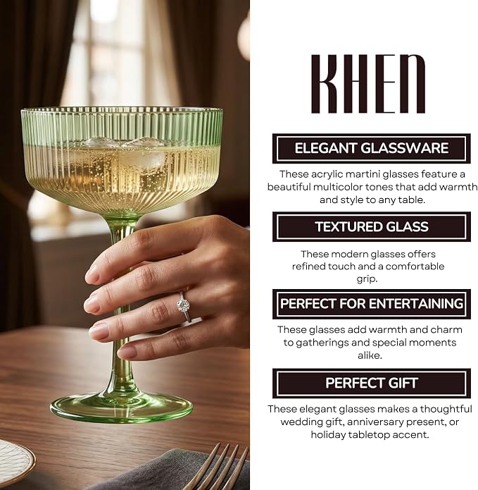 Khen Acrylic Ribbed Vintage Art Deco Martini Glasses - Image 5