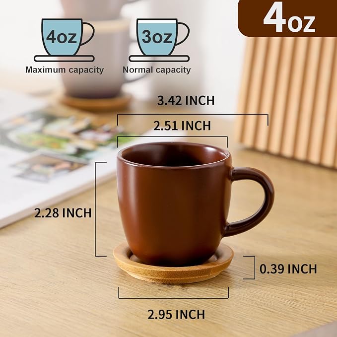 Hasense Stackable Porcelain Mini Espresso Cups and Saucers Set of 6, 4 OZ - Image 2