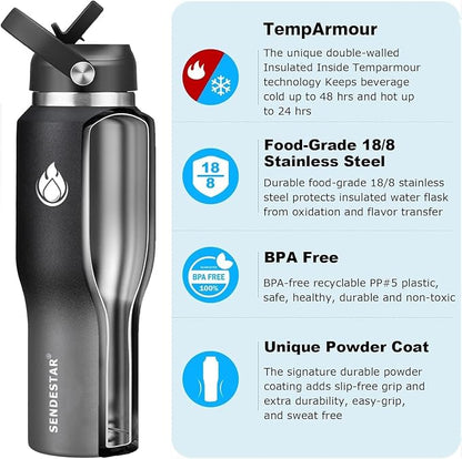 SENDESTAR 32oz Stainless Steel Water Bottle, Double Wall Vacuum Insulated Bottle - Image 3