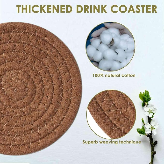 Drink Coasters 8 Pack with Holder, 4-Color Cotton Woven Absorbent Coasters Set - Image 6