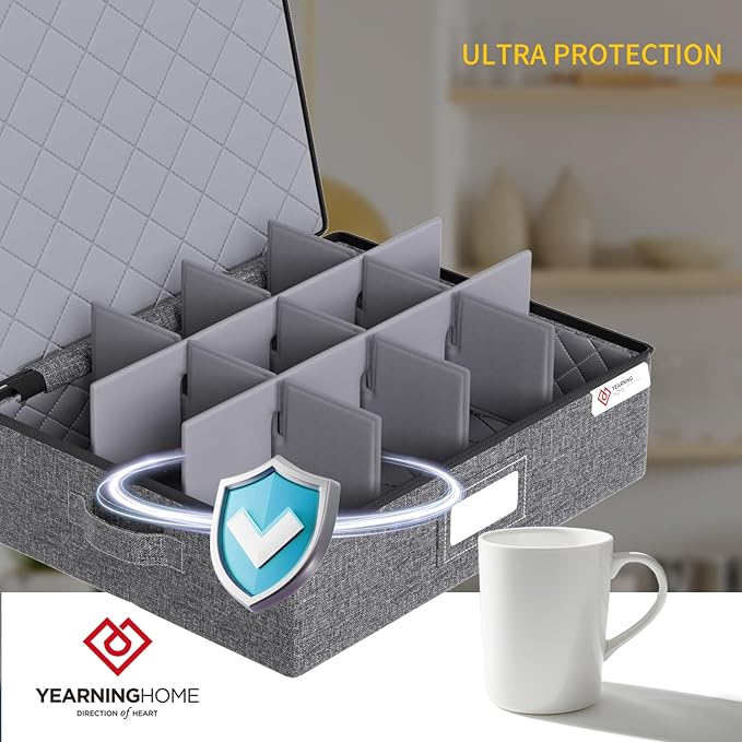 Cup and Mug Storage Boxes with Dividers, Hard Shell Coffee Mug Organizer with - Image 4