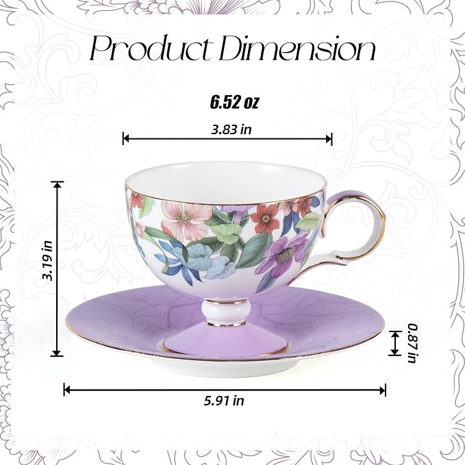 KAMMAK Tea Cups Set of 2, Ceramic Floral Pattern Demitasse Cup | Porcelain - Image 2