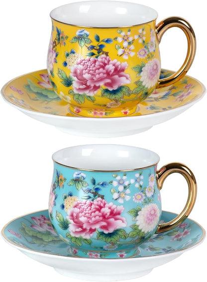 KAMMAK Tea Cup and Saucer, Ceramic Coffee Cups, 7.1 oz, Afternoon Tea and by KAMMAK