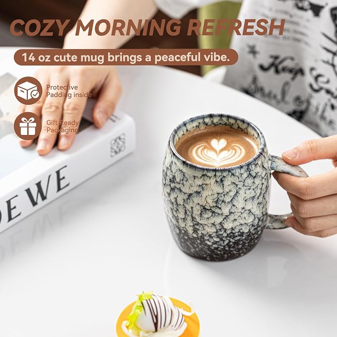 Ivory Nebula Ceramic Coffee Mug - 14 oz Unique Reactive Glaze Coffee Cup - Image 5