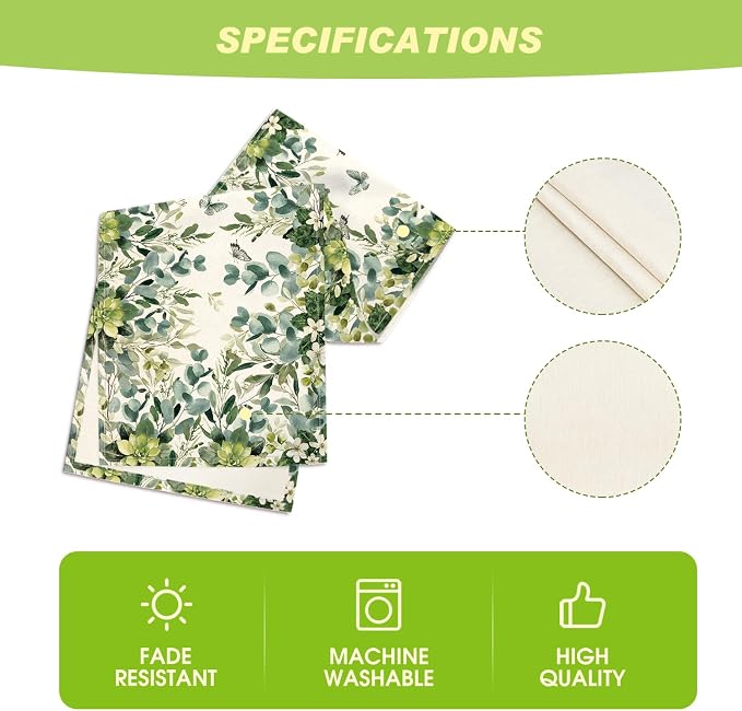 Artoid Mode Green Flowers Floral Eucalyptus Summer Table Runner, Seasonal - Image 5