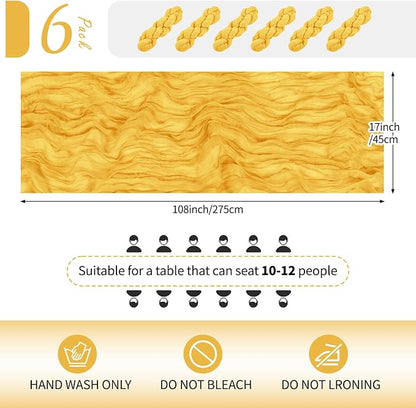 6 Pack Gold Cheesecloth Table Runner 17x108 Inch Semi Sheer Boho Gauze Cheese - Image 2