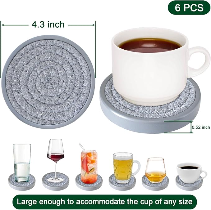 Wood Coasters for Drinks, Eykao Absorbent Coaster Sets of 5, Woven Drink - Image 6