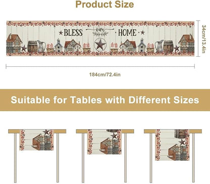 Farmhouse Table Runner, Rustic Western Texas Star Berries Cowboy Wooden Plank - Image 5