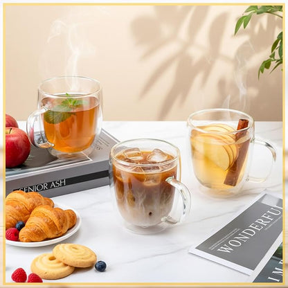 Patelai Glass Coffee Mugs Set of 6, 16 oz Clear Double Walled Coffee Cups - Image 4