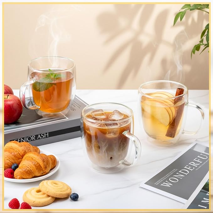 Patelai 8 Pcs 16oz Clear Glass Coffee Mugs Double Walled Coffee Cups Glasses - Image 4