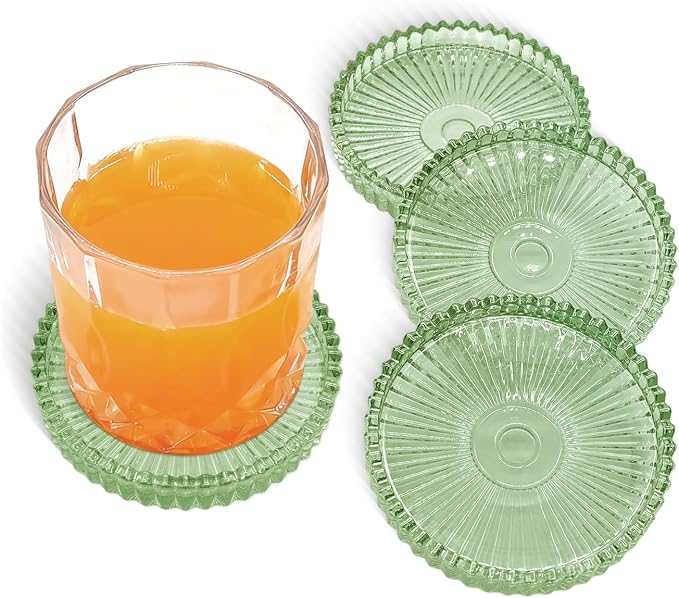 VIBRATITE 4 Inch Glass Coasters Set of 4, Crystal-Like Appearance by VIBRATITE