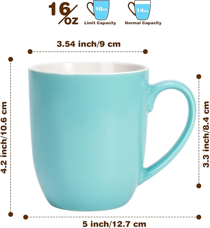 Urbanstrive 16 oz Large Coffee Mugs Set of 4 Ceramic Coffee Mug White Coffee - Image 2