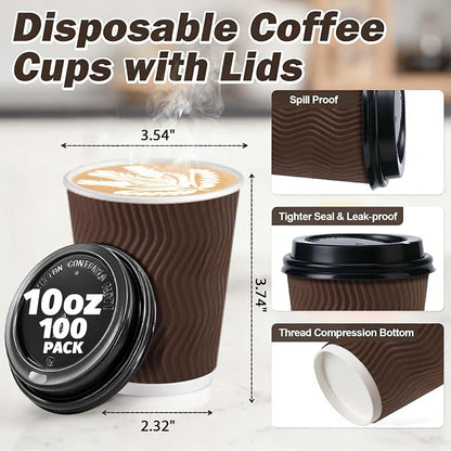 100 Pack 10 oz Insulated Disposable Paper Coffee Cups - Image 2