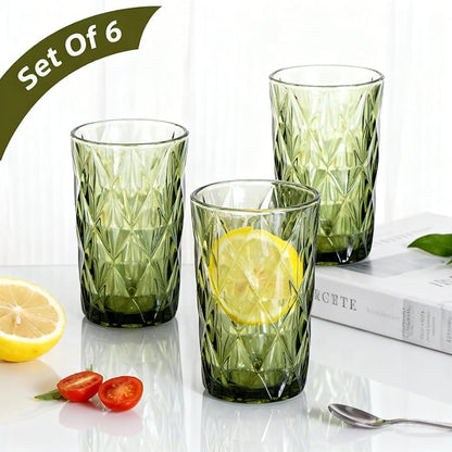 Bandesun Thick Glassware Drinking Glass set of 6 Diamond Kitchen Glasses - Image 4