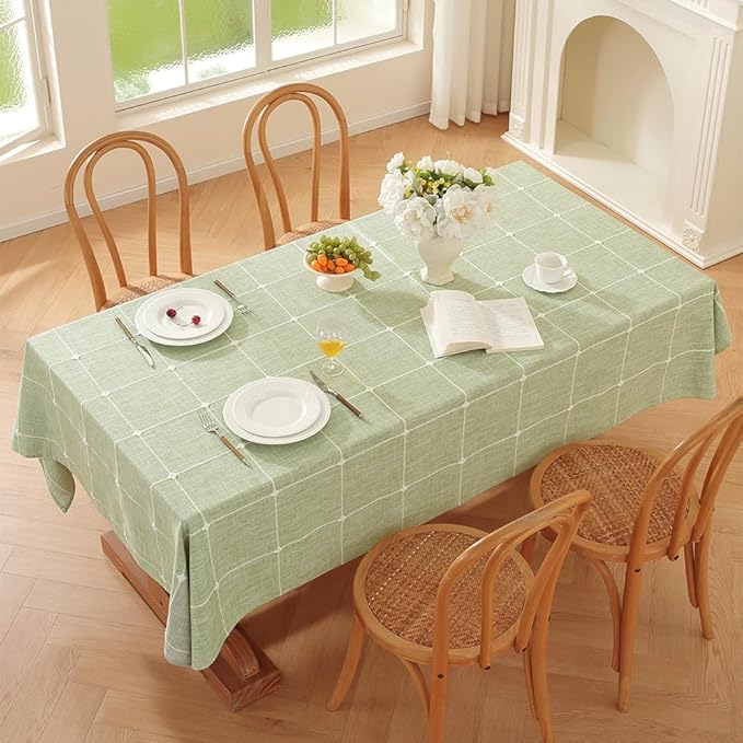 Zobesta Checkered Green Tablecloth Square 53 x 53 Inch Table Cloth, Heavy Weight Washable Farmhouse Soft Boho Linen Gingham Tablecloths for Outdoor, Party, Holiday, Picnic, Dining