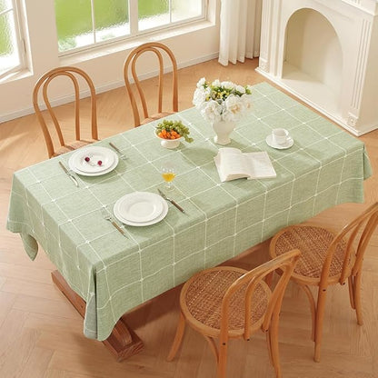 Zobesta Green Table Cloth Rectangle Table 120 x 53 Inch, Linen Tablecloth Rectangle Heavy Weight Farmhouse Soft Boho Tablecloth for Outdoor, Party, Holiday, Picnic, Dining