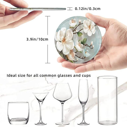 6 Pcs Spring White Blossom Magnolia Flowers Leather Coasters - Image 8