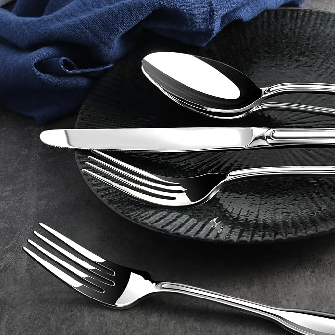 Silverware Set for 12, 60 Piece Boston Style Stainless Steel Flatware Set | - Image 5