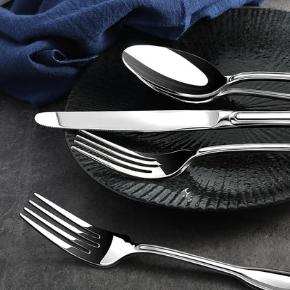 Silverware Set for 12, 60 Piece Boston Style Stainless Steel Flatware Set | - Image 5