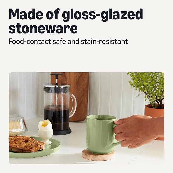 Amazon Basics Glazed Stoneware Coffee and Tea Mugs, Ceramic 4-Piece Set - Image 3