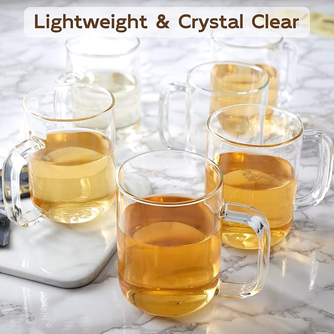 Glass Coffee Mugs, 20 oz Ice Coffee Cups Set of 6, Large Clear Tea Cups - Image 5