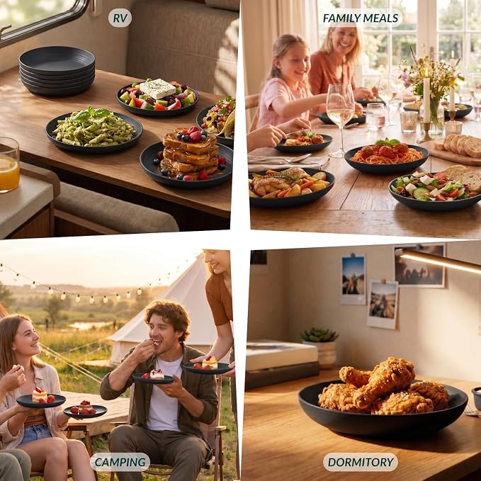 Wheat Straw Plates Unbreakable Deep Dessert Plates Set of 8 Plastic Plates - Image 7