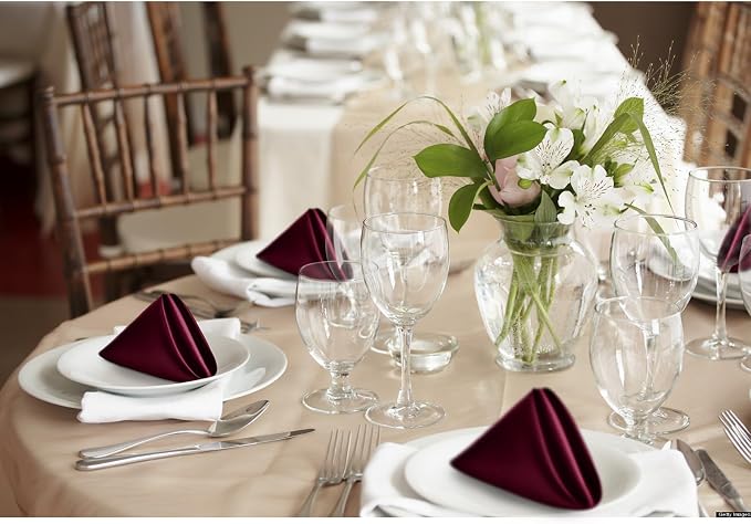 P Pothuiny 12 Pcs Burgundy Satin Napkins 17 x 17 Inch, Satin Cloth Napkins | - Image 7