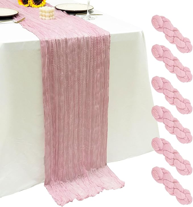6Pack Light Pink Cheesecloth Table Runner, 17 x 108 inch Sheer Cheese Cloth by Seveups