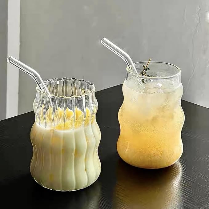 2 Pcs Ribbed Glass Cups 18 Oz Vintage Drinkware Wavy Ribbed Design Ideal - Image 8