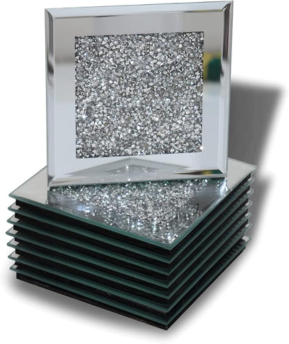 GIMORRTO Glass Mirrored Coaster 8 PC, Crushed Diamond Square Cup 4" Mat Decor - Image 6