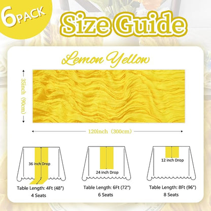 6 Pack Lemon Yellow Cheesecloth Table Runner 35 x 120 Inch | Boho Gauze Cheese - Image 2