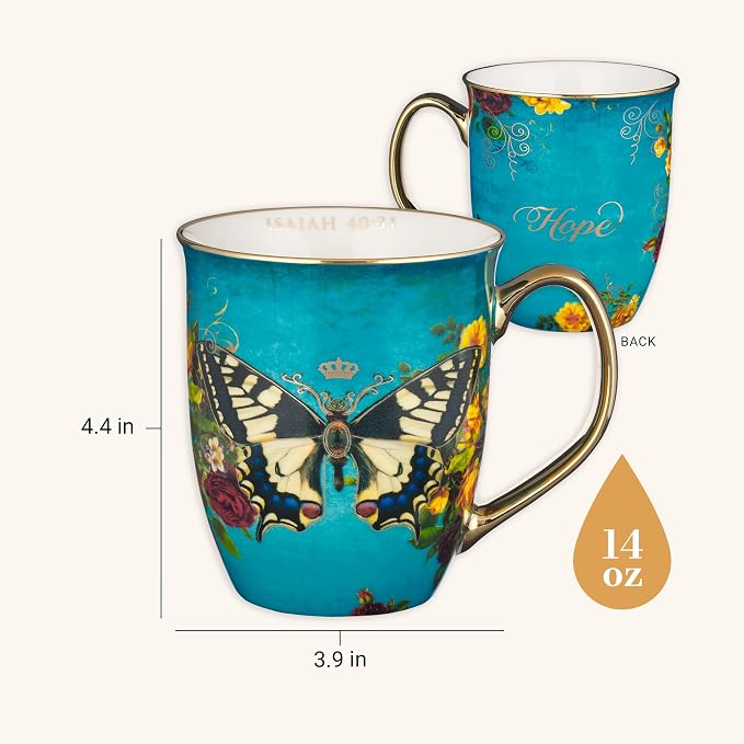 Christian Art Gifts Teal Butterfly Ceramic Coffee Mug - Image 2