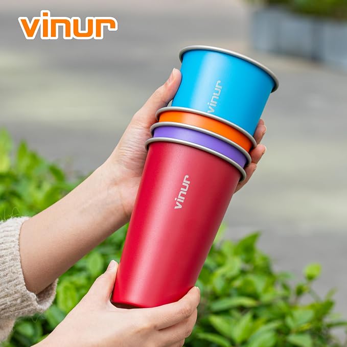 VINUR Stainless Steel Cups-20 oz Stackable Metal Drinking Glasses 4 Pcs | 20 oz - Image 8