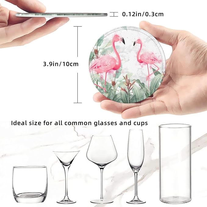 6 Pcs Watercolor Tropical Flamingo Leather Coasters - Image 8