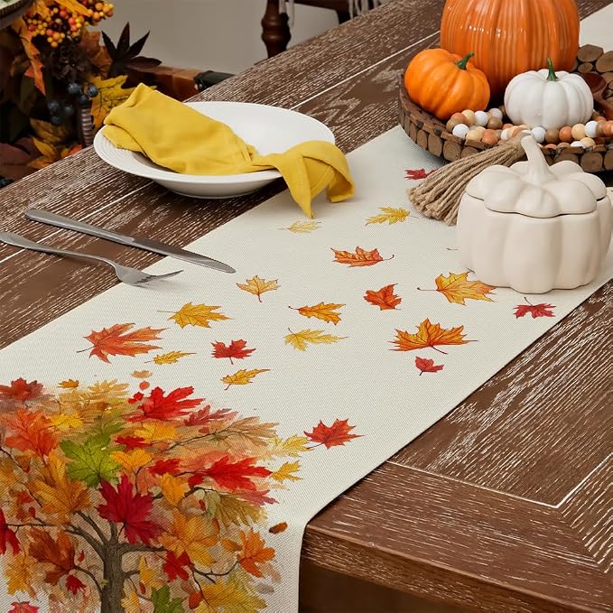 Fall Table Runner 13 x 120 Inch, Maple Leaves Autumn Farmhouse Decor - Image 4