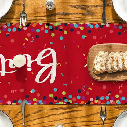 Artoid Mode Polka Dot Red Happy Birthday Table Runner, Seasonal Christmas - Image 7