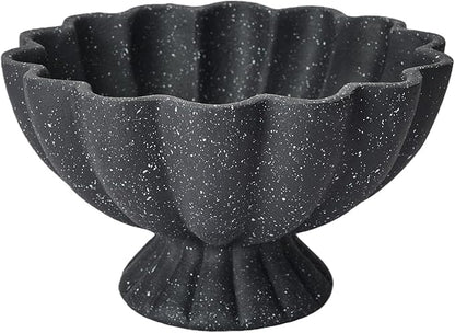 Pedestal Decorative Bowl Home Decor - Morden Handmade Decorative Fruit Bowl for Kitchen Counter, Chic Ruffle Bowl Centerpiece Decor for Dining Table Coffee Table (Starry Black
