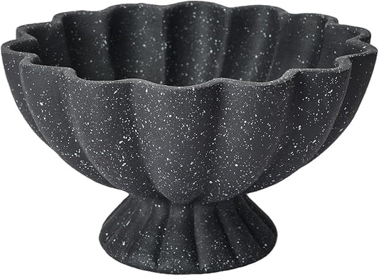 Pedestal Decorative Bowl Home Decor - Morden Handmade Decorative Fruit Bowl for Kitchen Counter, Chic Ruffle Bowl Centerpiece Decor for Dining Table Coffee Table (Starry Black