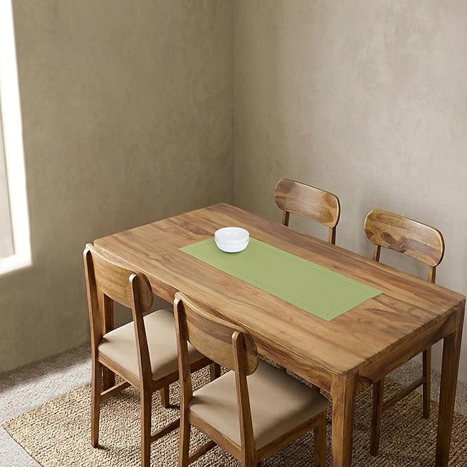 Solino Home 100% Pure Linen Table Runner Moss Green Hemstitch, 14 x 36 in | - Image 2