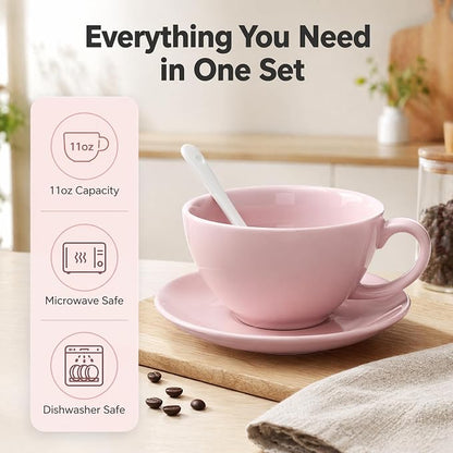 DeeCoo 11 oz Pink White Cappuccino Mug- Large Ceramic Coffee Cup - Image 2