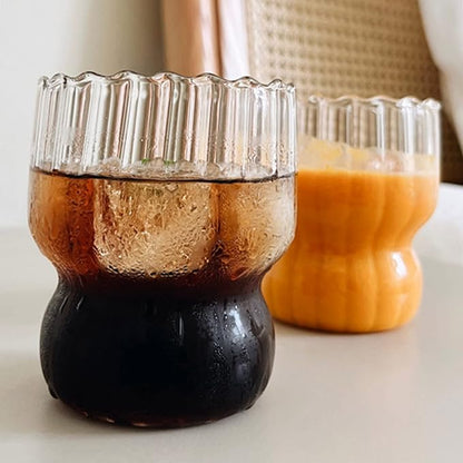 MANMAOHE 10 Oz Ribbed Glass Cups Set of 2 Creative Wavy Drinking Glasses - Image 8